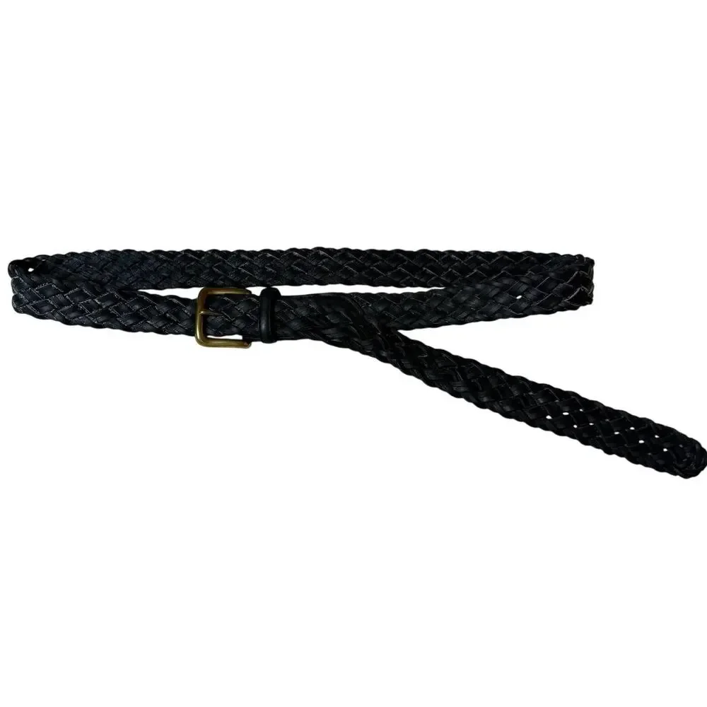 Boho Y2K Black Leather Braided Brass Buckle Belt